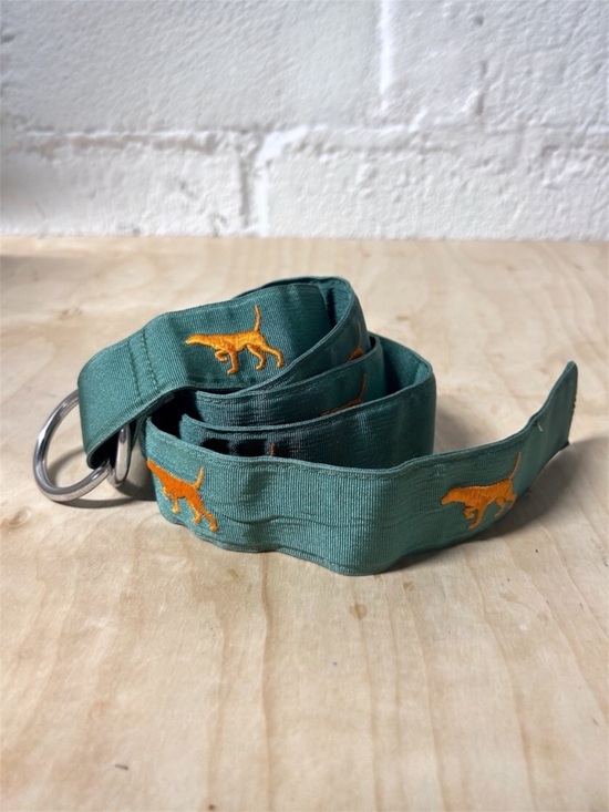 Vineyard Vines Other - Vineyard Vines D-ring Green Belt with Orange Embroidered Dog Motifs Sz L EUC